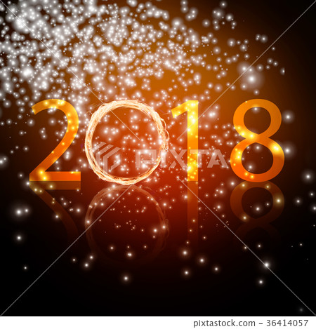 2018 written over lights and sparks background. 2018 written over lights and sparks background. 36414057