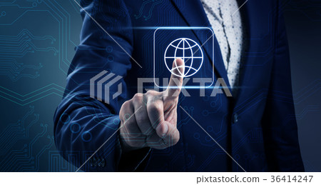 Businessman pointing on communication icons 36414247