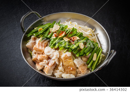 Hakata holding pot Motsunabe, or giblets cooked in a hot pot 36414302
