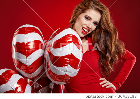 young beautiful girl in the studio for the new year, christmas 36415188