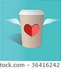 Illustration of flying paper coffee cup with heart 36416242