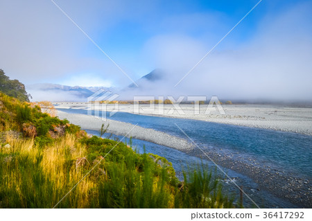 Yellow forest and river in New Zealand mountains Yellow forest and river in New Zealand mountains 36417292