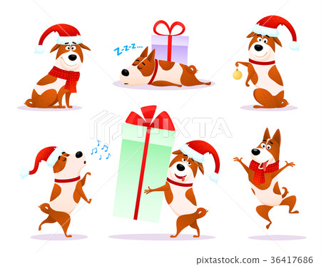Christmas cartoon dog emoticons. Xmas puppy emoji. Christmas cartoon dog emoticons. Xmas puppy emoji. 36417686