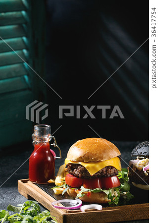 Hamburger with french fries 36417754