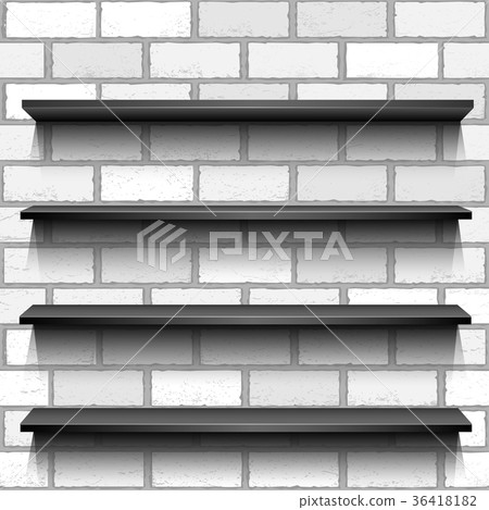 Store wooden showcase brick background 36418182