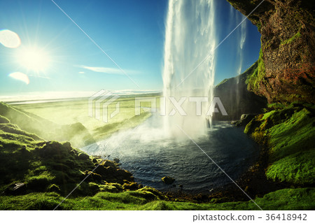 Seljalandfoss waterfall in summer time, Iceland Seljalandfoss waterfall in summer time, Iceland 36418942