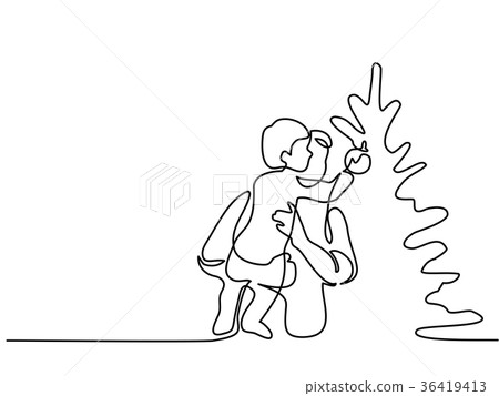 Father helping son to decorate christmas tree 36419413