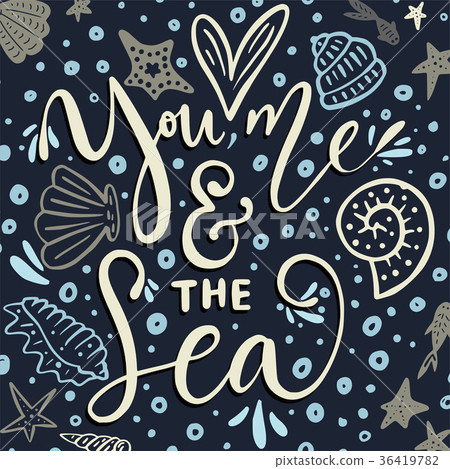 You, me and the sea. Vector card 36419782