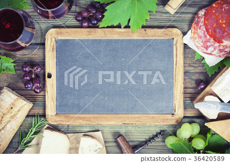 Food frame. Wine and snack set 36420589