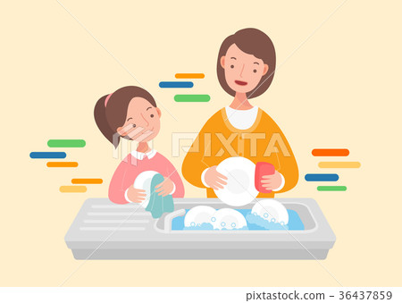 washing dishes, daughter, motherhood 36437859