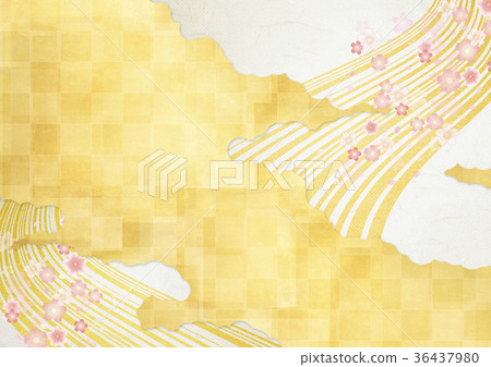 Background material (gold leaf, cherry blossom, cloud, stream line) to feel sum Background material (gold leaf, cherry blossom, cloud, stream line) to feel sum 36437980
