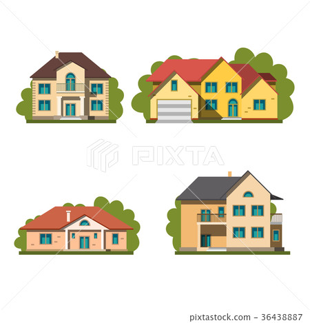 Colorful flat residential houses Colorful flat residential houses 36438887