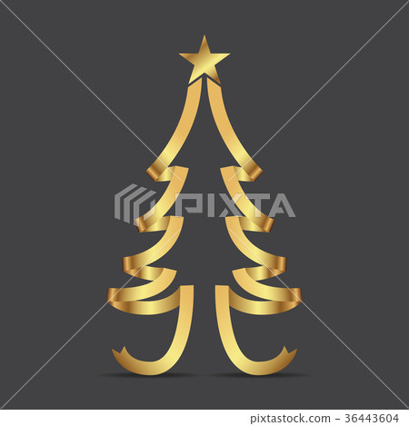 Golden ribbon Christmas tree and stars - Stock Illustration [36443604 ...