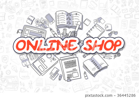 Online Shop - Cartoon Red Word. Business Concept. 36445286