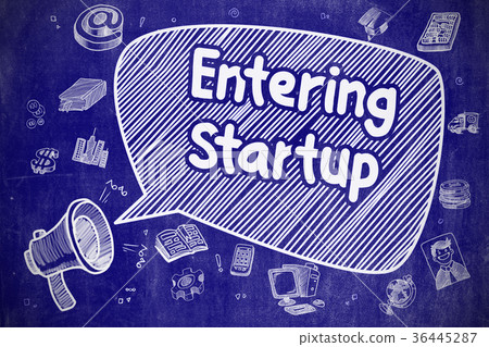 Entering Startup - Doodle Illustration on Blue Entering Startup - Doodle Illustration on Blue 36445287