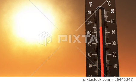 Thermometer Showing Heat in Fahrenheit and Celsius Thermometer Showing Heat in Fahrenheit and Celsius 36445347