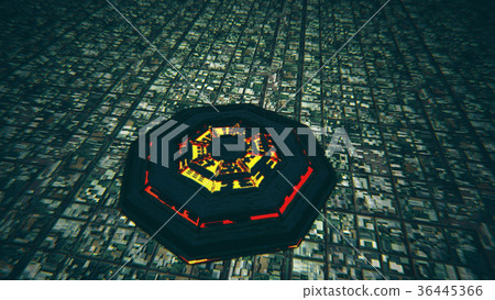 Satellite View of UFO Invasion over Suburban Area 36445366