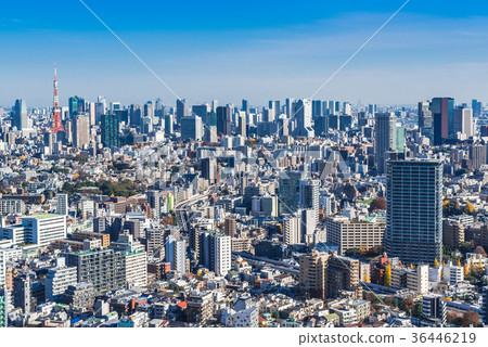 東京市視圖藍天和都市風景 36446219