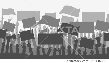 Silhouette crowd of people protesters. 36446390