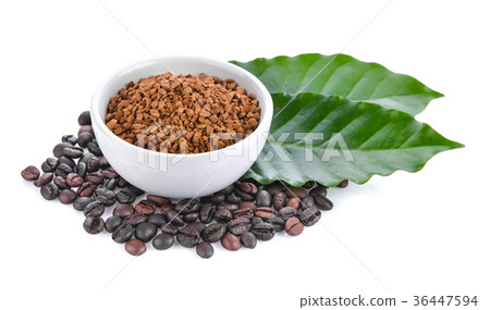 coffee beans and leaf on white background coffee beans and leaf on white background 36447594