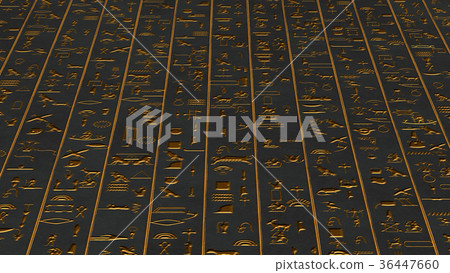 Golden Egyptian Hieroglyphs Ancient Wall 36447660