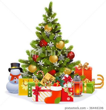 Vector Christmas Tree with Garland 36448106