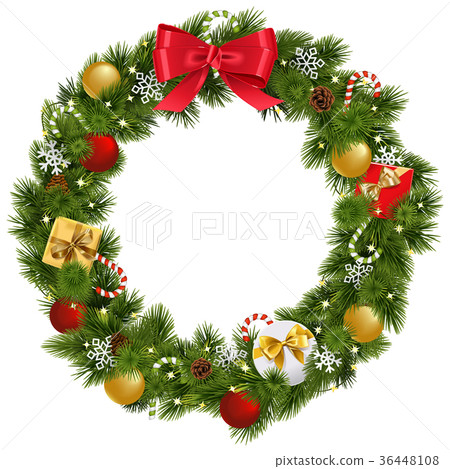 Vector Christmas Wreath with Garland 36448108