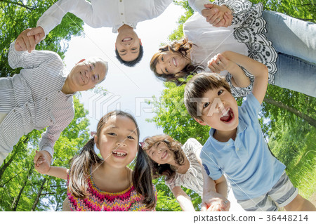 三代家庭在新鮮的綠色公園玩 三代家庭在新鮮的綠色公園玩 36448214