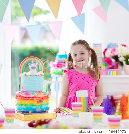 Kids birthday party. Little girl with cake. Kids birthday party. Little girl with cake. 36449070
