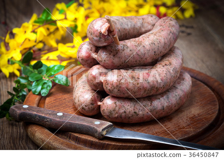 Homemade white sausage out pigs meat. 36450847
