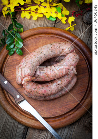 Homemade white sausage out pigs meat. 36450848