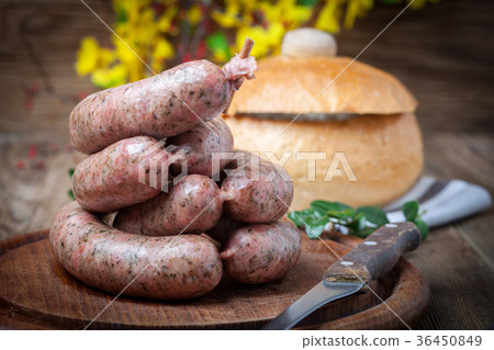 Homemade white sausage out pigs meat. 36450849
