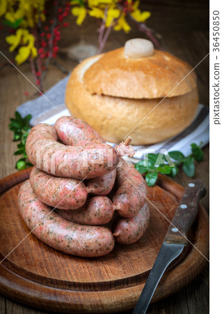Homemade white sausage out pigs meat. Homemade white sausage out pigs meat. 36450850
