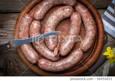 Homemade white sausage out pigs meat. 36450851