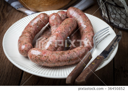 Homemade white sausage out pigs meat. 36450852