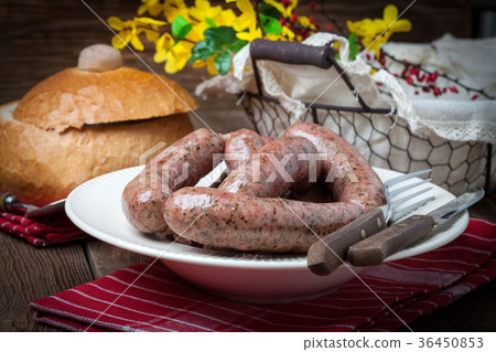 Homemade white sausage out pigs meat. Homemade white sausage out pigs meat. 36450853