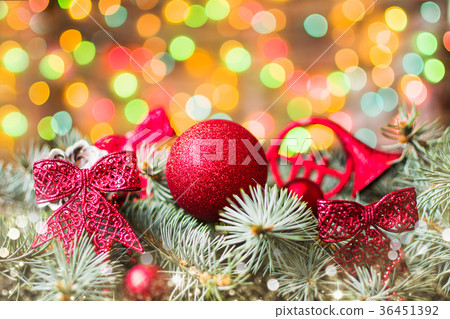 Red ribbons on a Christmas tree 36451392