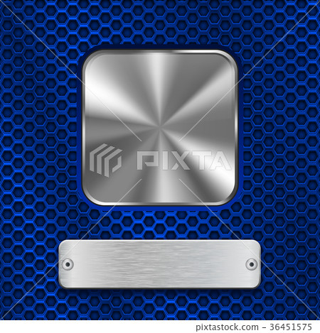 Metal square button and rivetted steel plate on 36451575