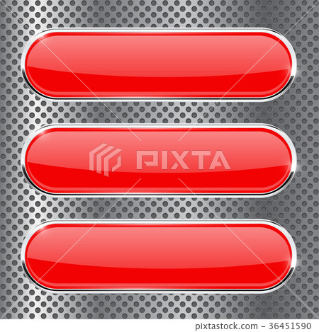 Red buttons with chrome frame on metal perforated - Stock Illustration ...