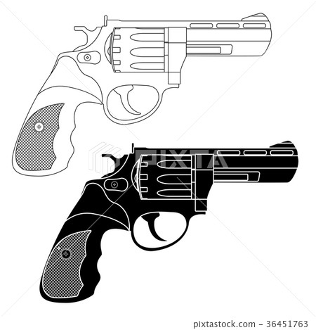 Revolver. Black and white outline drawings 36451763