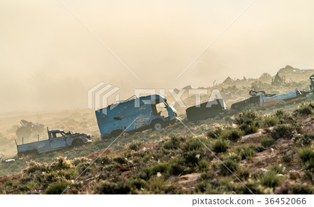 Broken down abandoned rusty cars in the Tunisian 36452066