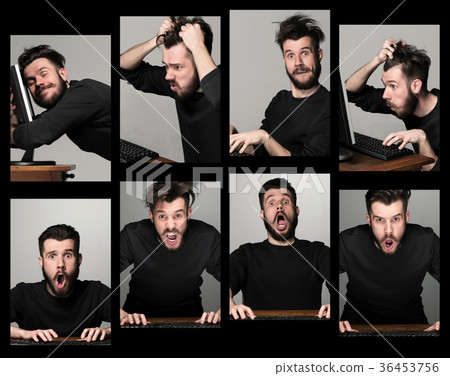 Funny and crazy man using a computer Funny and crazy man using a computer 36453756
