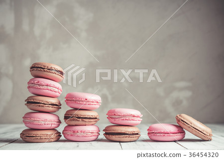 Stack of Raspberry and Chocolate Macarons 36454320