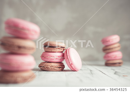 Stack of Raspberry and Chocolate Macarons 36454325