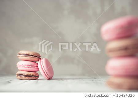 Stack of Raspberry and Chocolate Macarons 36454326