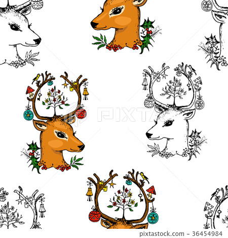 seamless pattern deer and Christmas animals. New - Stock Illustration ...