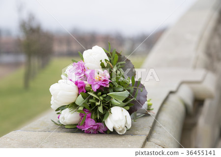 Romantic fresh wedding bouquet in green park 36455141