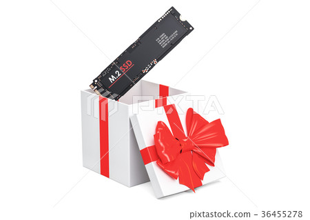 M2 SSD inside gift box, gift concept. 3D rendering 36455278