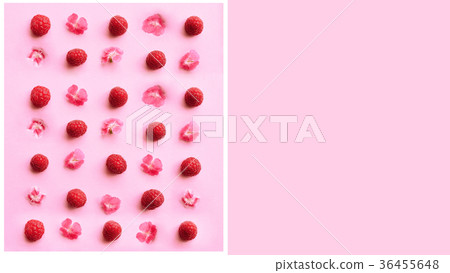 Freshly picked ripe raspberries on pink background 36455648