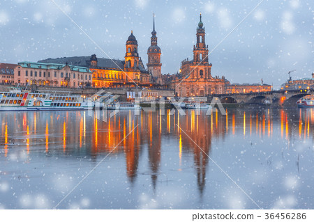 Old Town and Elba at night in Dresden, Germany 36456286
